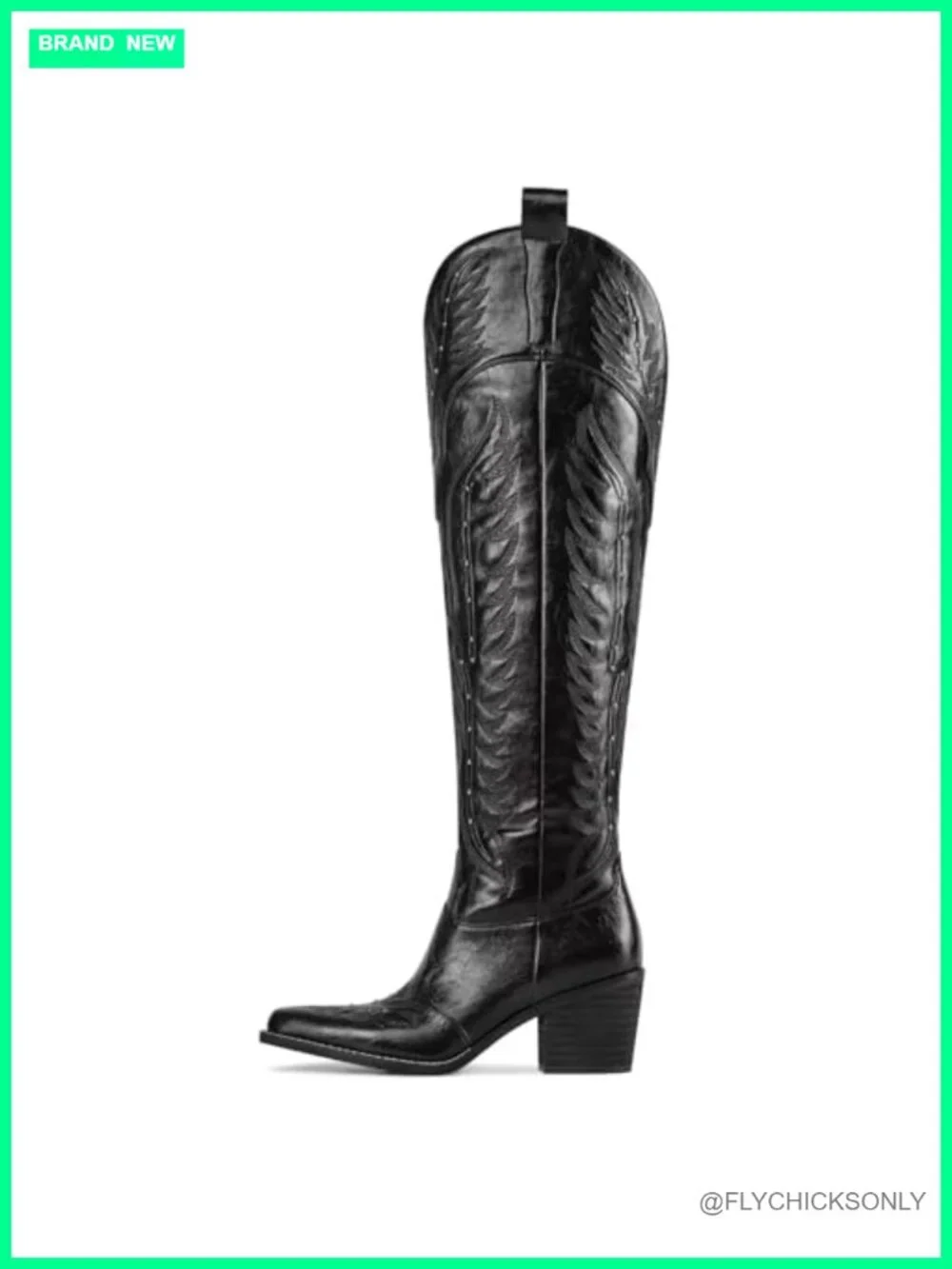 Embroidered Cowgirl Boots Over Knee Wide Calf Chunky Heel Pointed Toe Thigh High